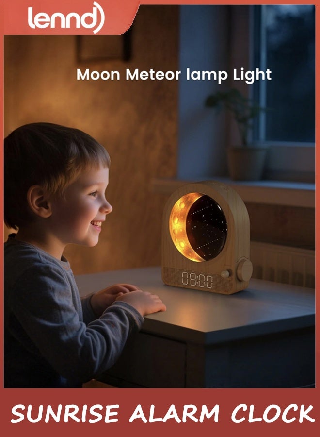 LENND Sunrise Alarm Clock, White Noise Machine & Meteor Moonlight - 10 Soothing Sounds, Dual Alarms, 30/60/90min Timer, Easy Snooze - Bedroom Gift for Insomnia Adults/Women - Wood Grain - Image 5